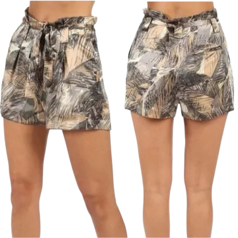 L'AGENCE 100% Silk Alex High Rise Paperbag Palm Tropical Print Mini Shorts Sz. 0